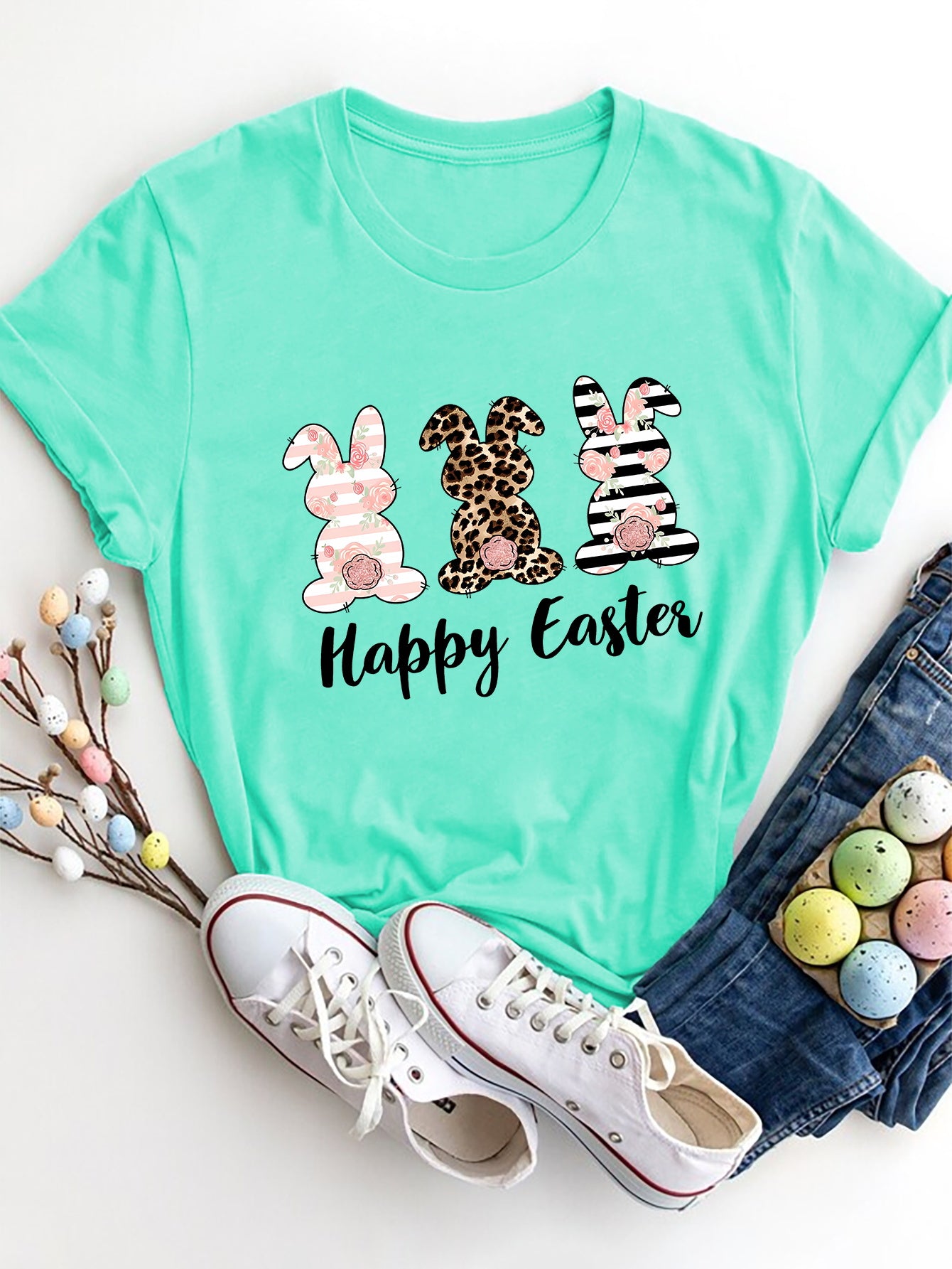 HAPPY EASTER Round Neck Short Sleeve T-Shirt