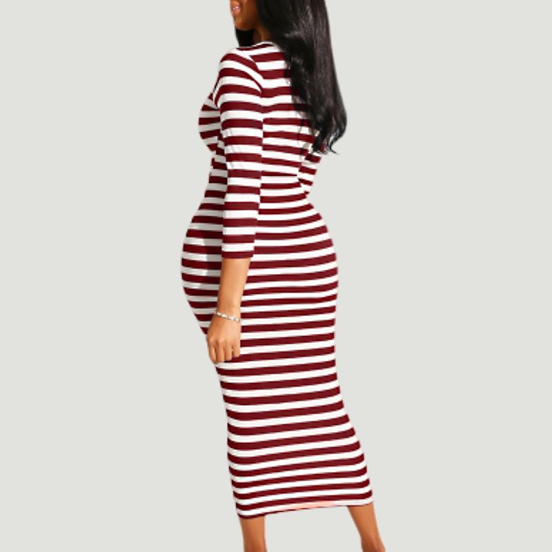 Sexy striped midi bodycon dress Women autumn winter female