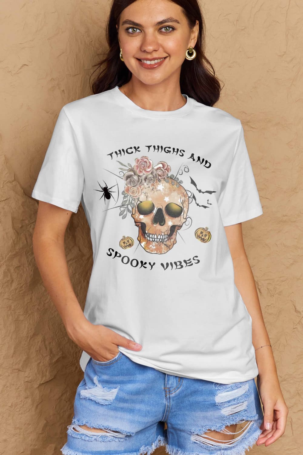 Simply Love Full Size THICK THIGHS AND SPOOKY VIBES Graphic Cotton T-Shirt