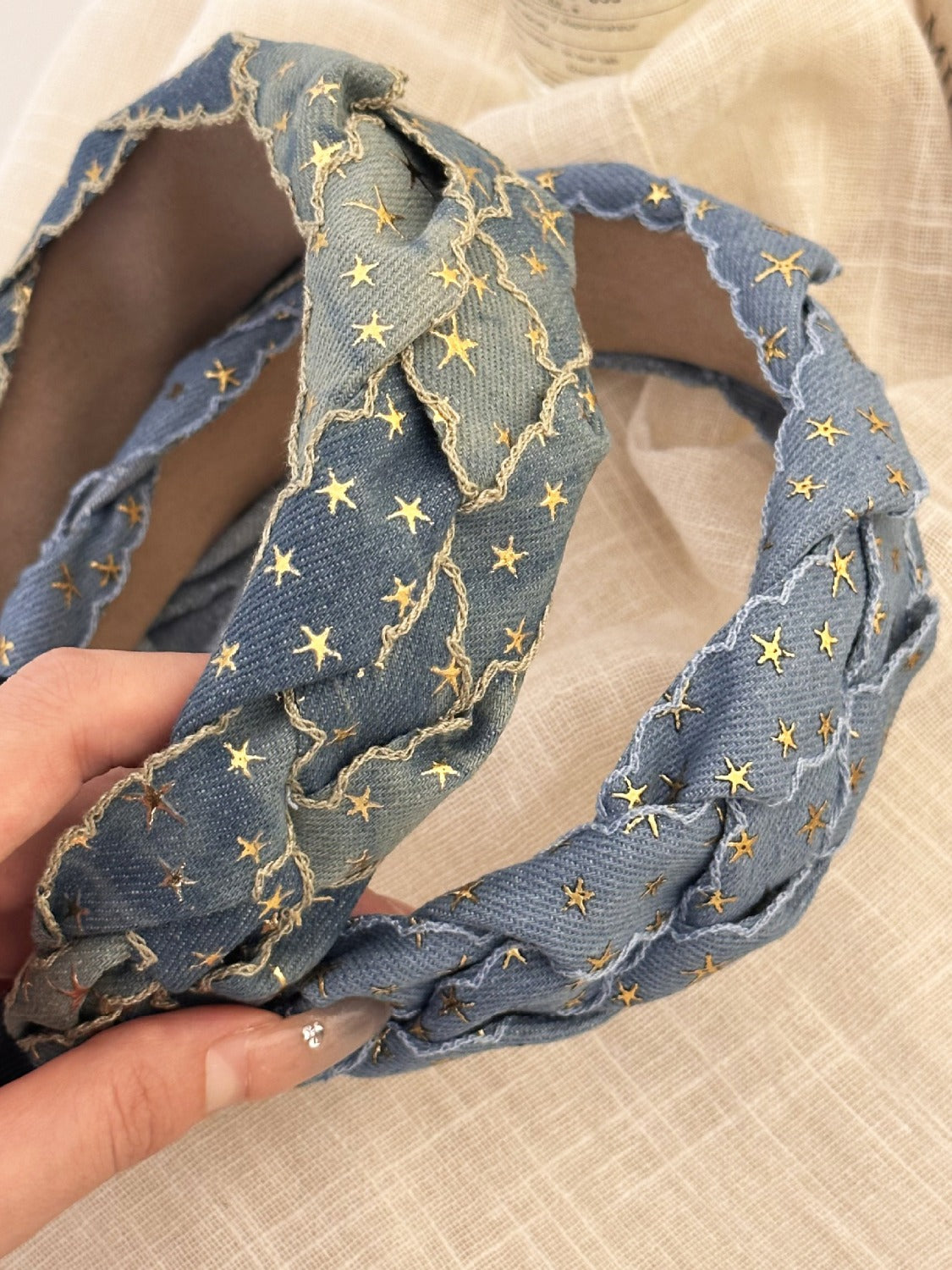 Star Braided Wide Denim Headband