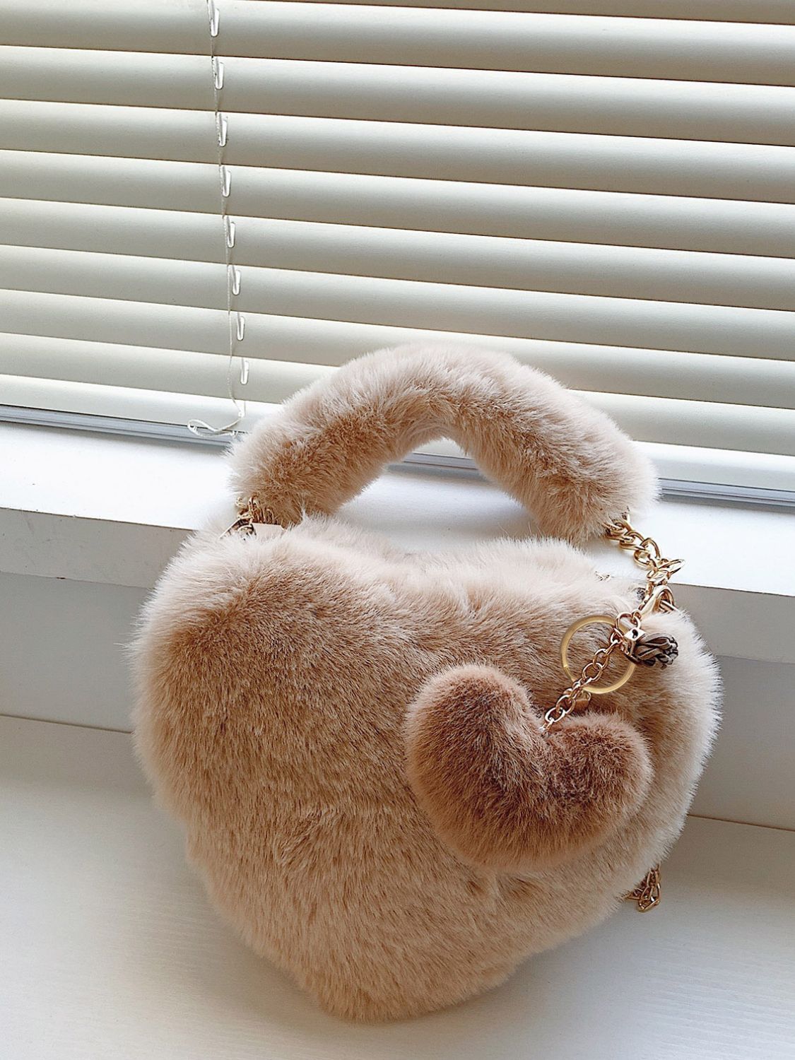 Heart Shape Faux Fur Handbag