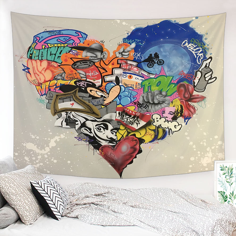 Anime Heart Tapestry, Wall Hanging, Art Tapestry, Bedroom Tapestry,