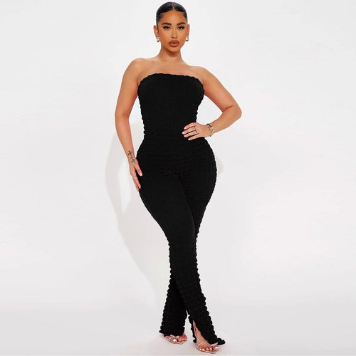 Women Clothing Bubble Grid Tube Top Jumpsuit