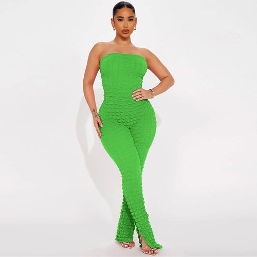 Women Clothing Bubble Grid Tube Top Jumpsuit