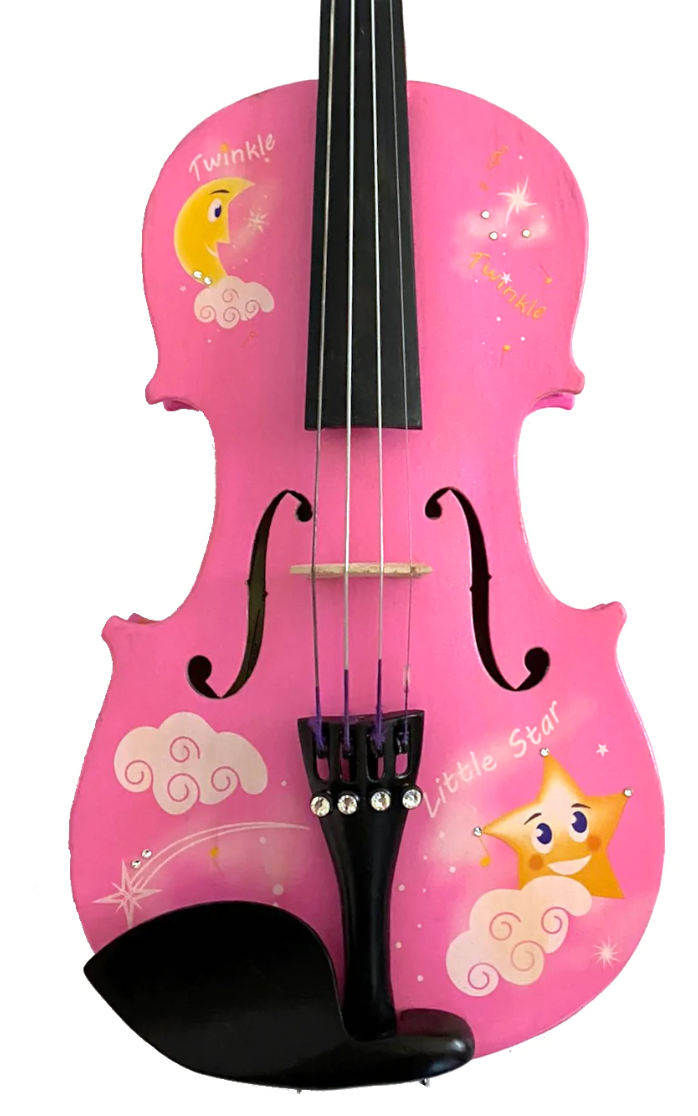 Pink Twinkle Star Violin Outfit w Brazilwood Bow Case, Crystal Fine