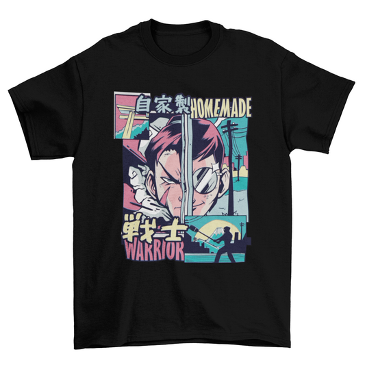 Warrior anime vaporwave t-shirt design