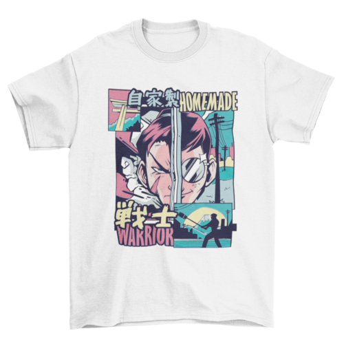 Warrior anime vaporwave t-shirt design