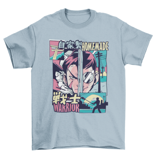 Warrior anime vaporwave t-shirt design