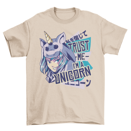 Anime girl in unicorn costume t-shirt