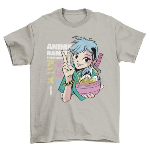 Anime girl with ramen bowl t-shirt