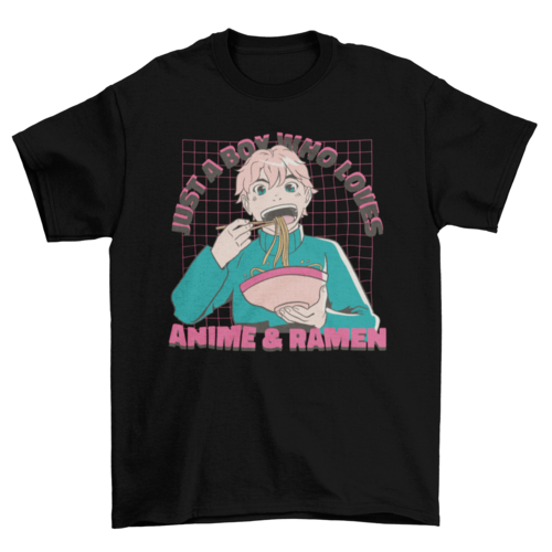 Weeb Otaku Anime boy eating ramen t-shirt