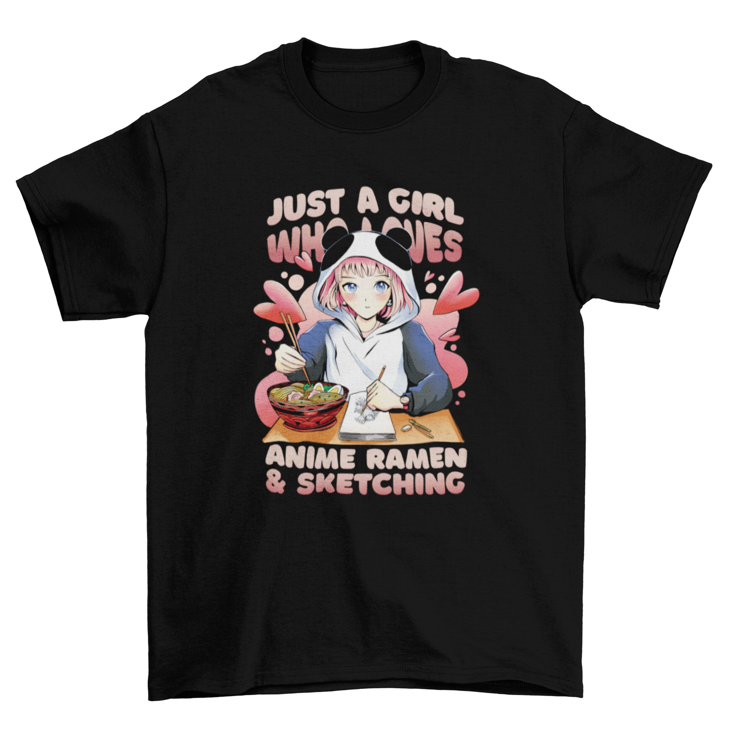 Anime girl ramen and sketching t-shirt design