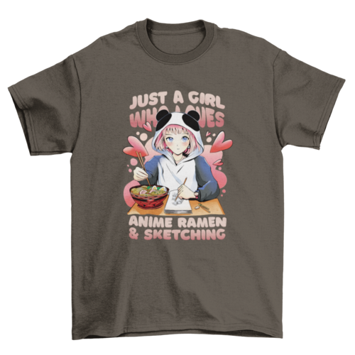 Anime girl ramen and sketching t-shirt design