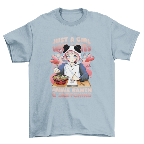 Anime girl ramen and sketching t-shirt design