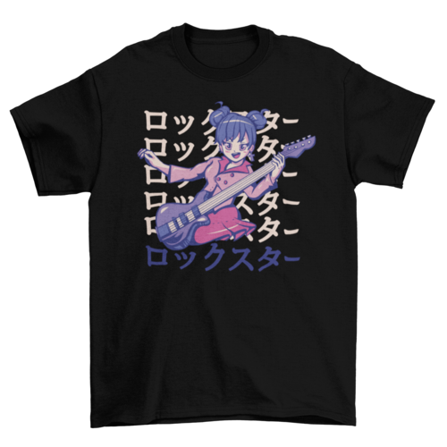 Rockstar anime girl guitar t-shirt