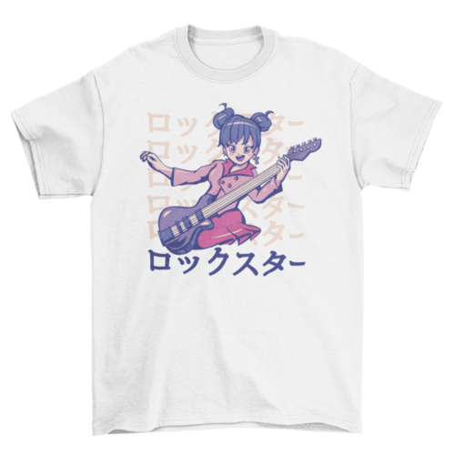 Rockstar anime girl guitar t-shirt