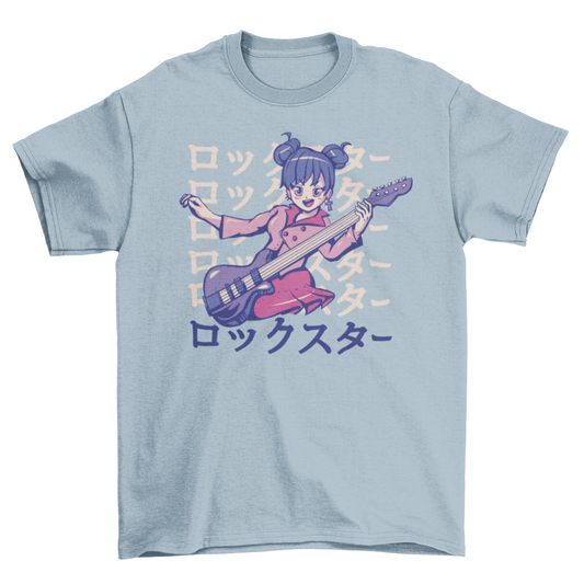 Rockstar anime girl guitar t-shirt