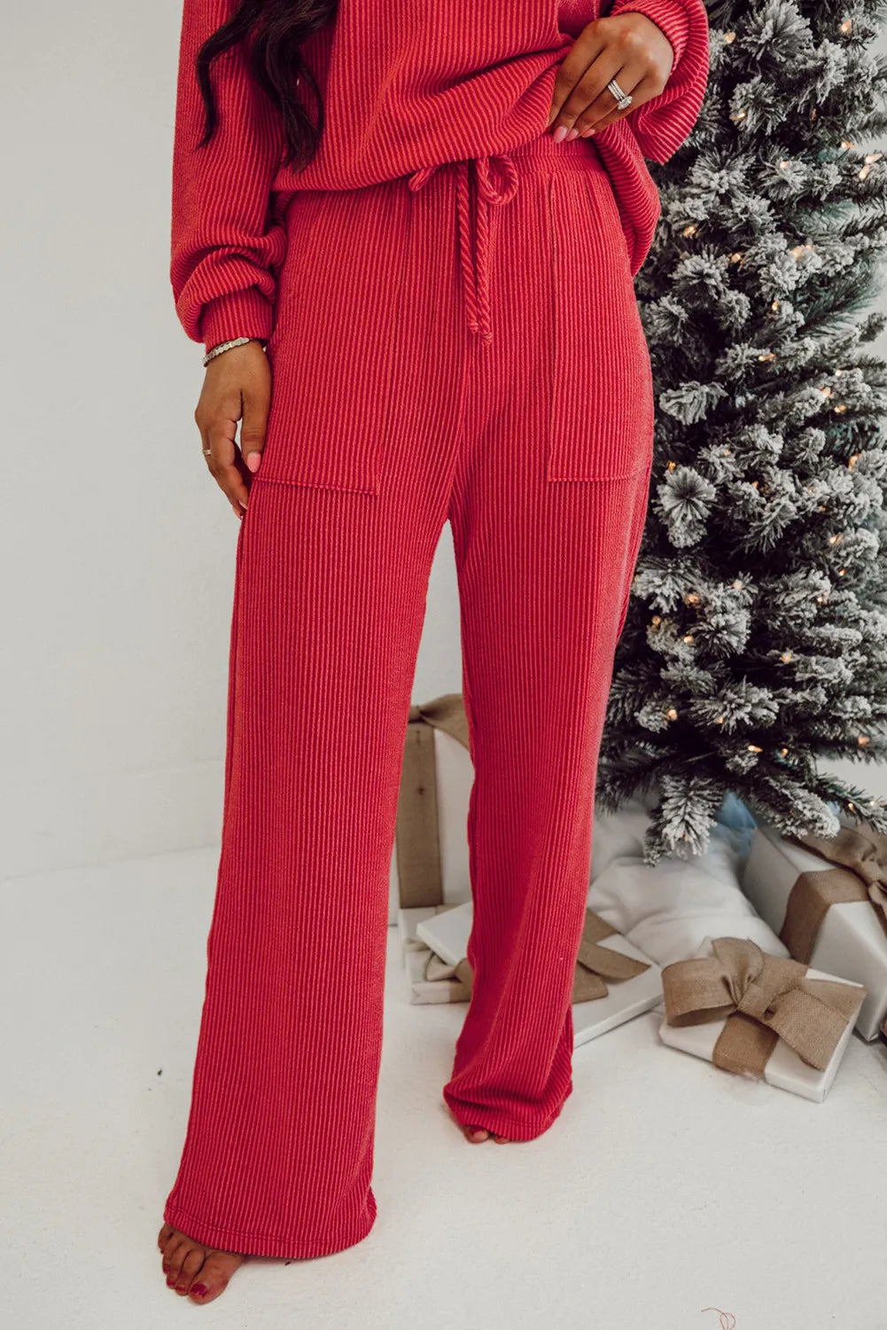 JOLLY Round Neck Long Sleeve Top and Pants Lounge Set