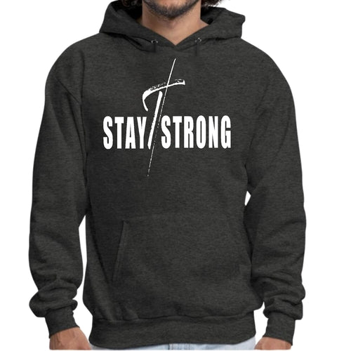 Mens Graphic Hoodie Stay Strong with Cross White Print