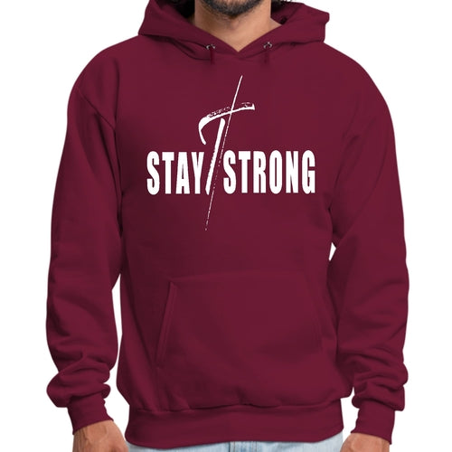 Mens Graphic Hoodie Stay Strong with Cross White Print