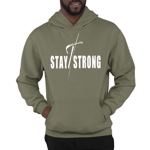 Mens Graphic Hoodie Stay Strong with Cross White Print