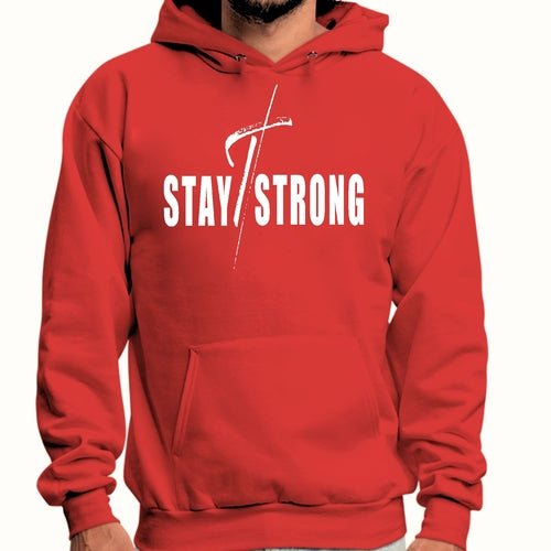 Mens Graphic Hoodie Stay Strong with Cross White Print