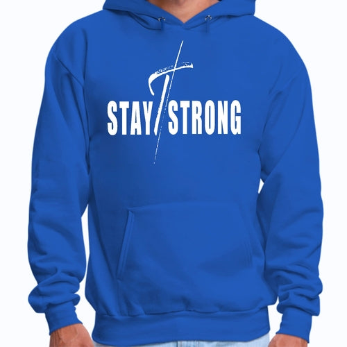 Mens Graphic Hoodie Stay Strong with Cross White Print