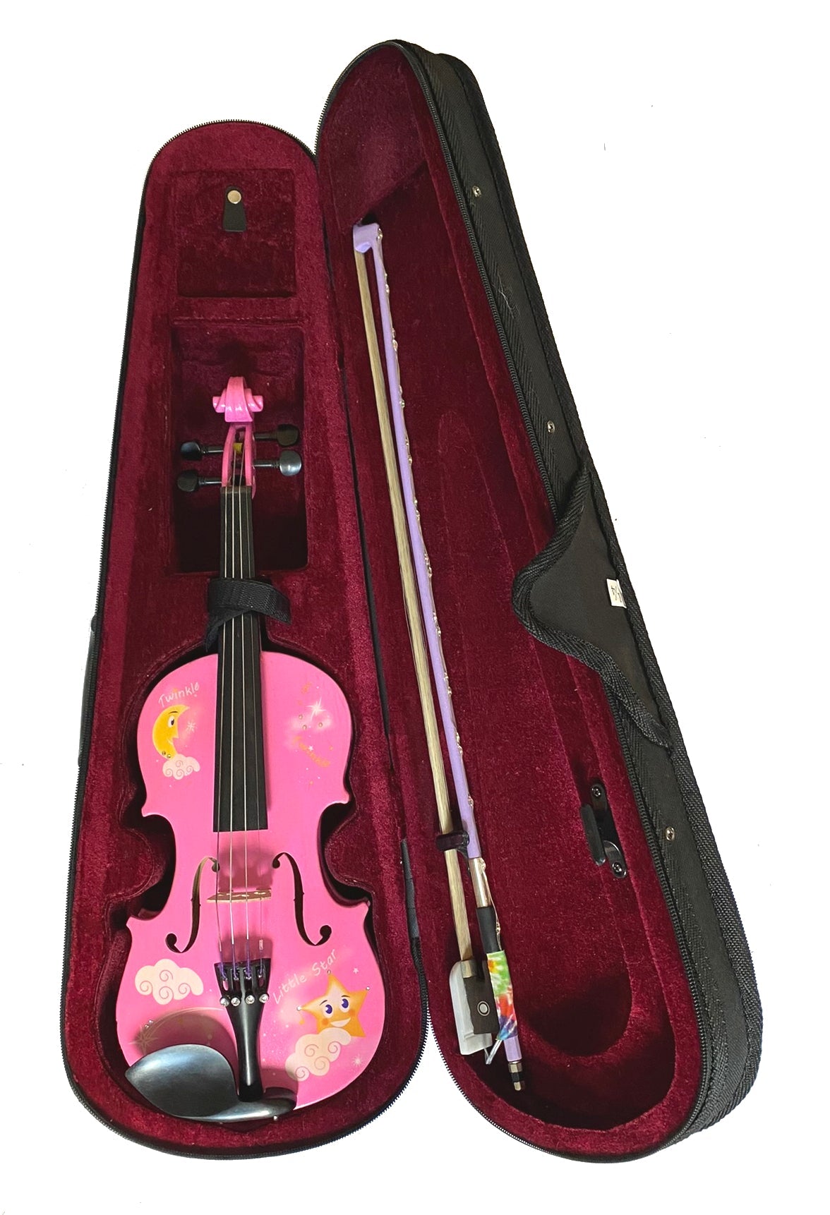 Pink Twinkle Star Violin Outfit w Brazilwood Bow Case, Crystal Fine