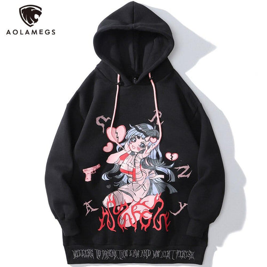 Anime Manga Sexy Girl Punk Letter Print Hoodies Men Casual Loose