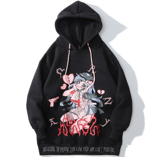 Anime Manga Sexy Girl Punk Letter Print Hoodies Men Casual Loose