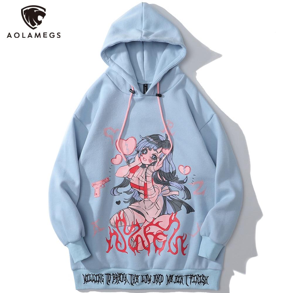 Anime Manga Sexy Girl Punk Letter Print Hoodies Men Casual Loose