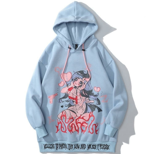 Anime Manga Sexy Girl Punk Letter Print Hoodies Men Casual Loose