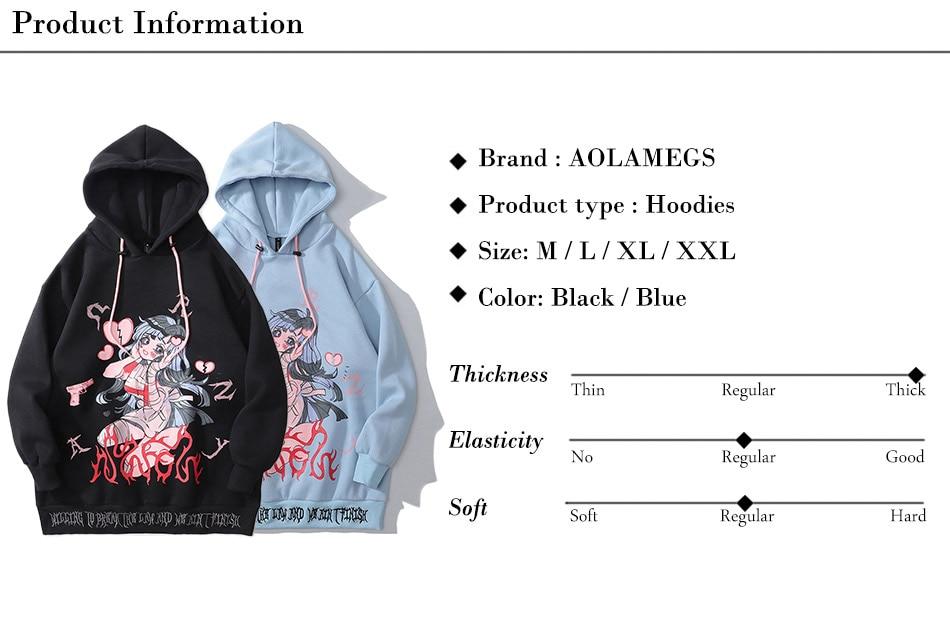 Anime Manga Sexy Girl Punk Letter Print Hoodies Men Casual Loose