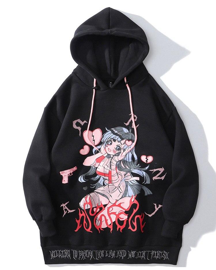 Anime Manga Sexy Girl Punk Letter Print Hoodies Men Casual Loose