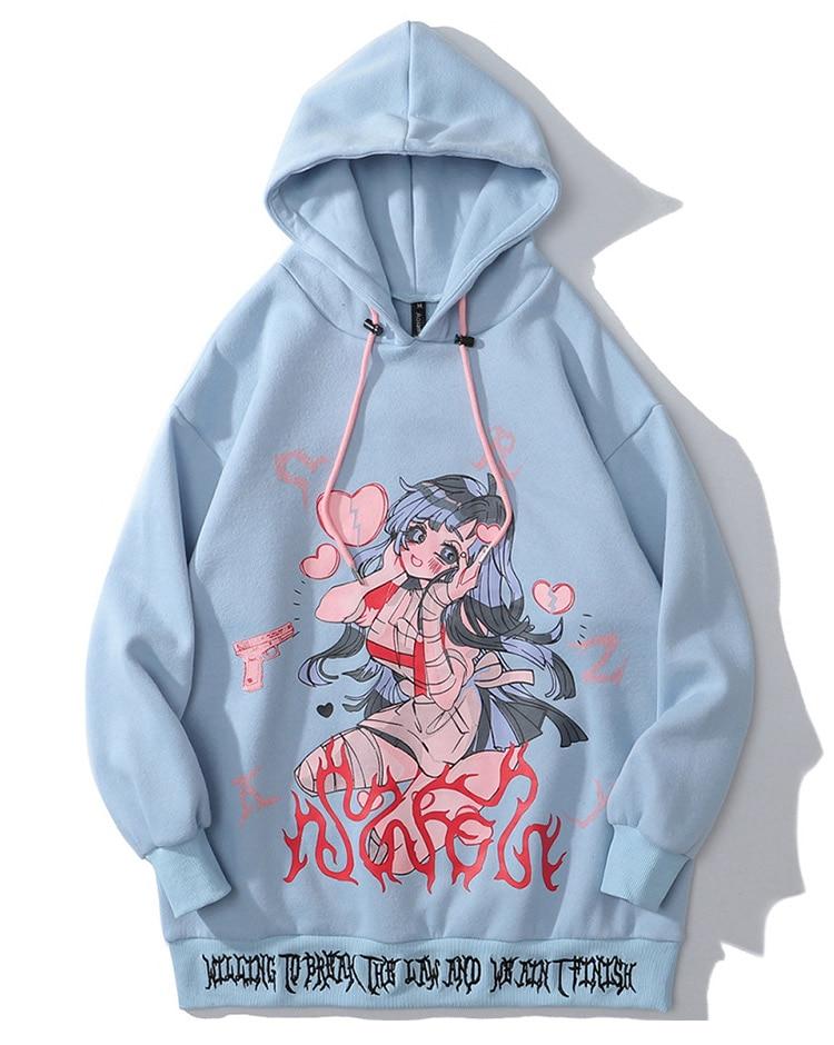 Anime Manga Sexy Girl Punk Letter Print Hoodies Men Casual Loose