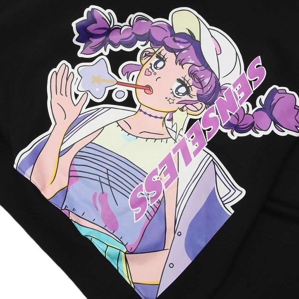 Men Purple Hair Girl Anime Print Plus Velvet Pullover Loose Cozy