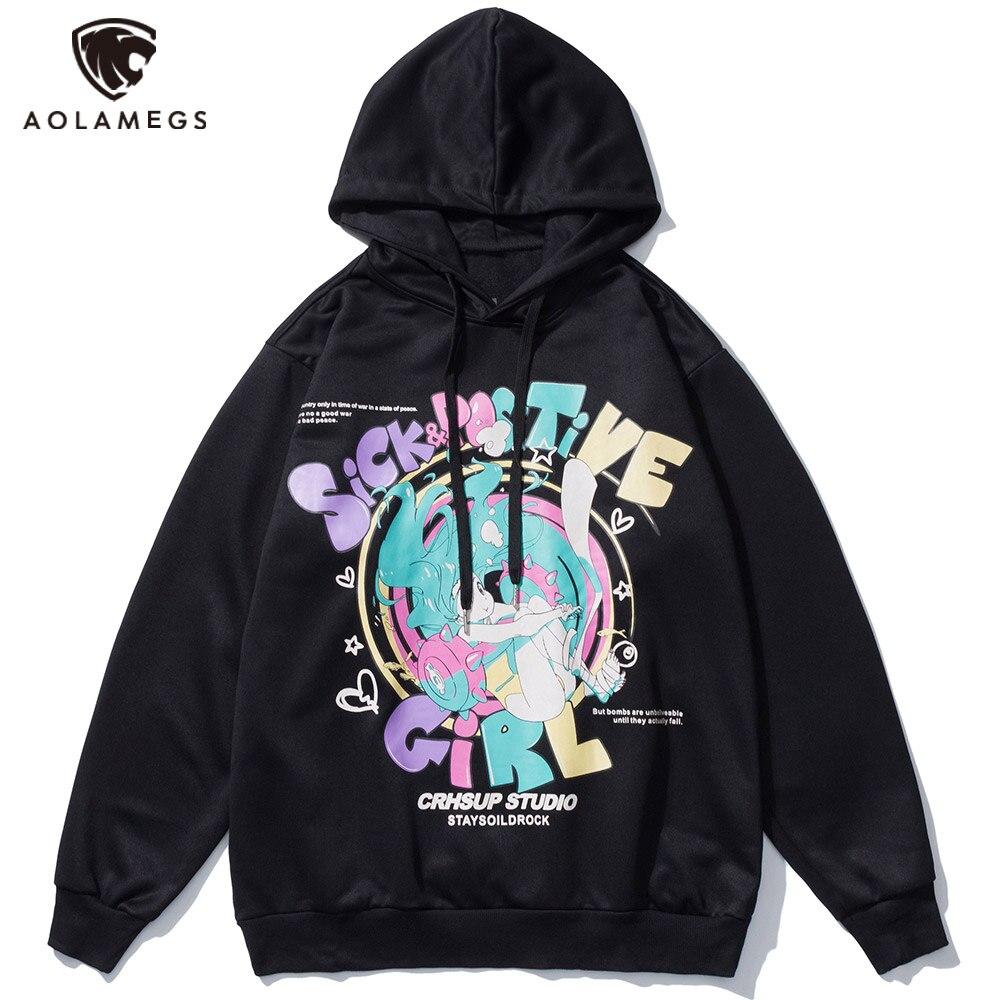 Hoodie Men Colorful Anime Girl Letter Print Hooded Pullover Autumn