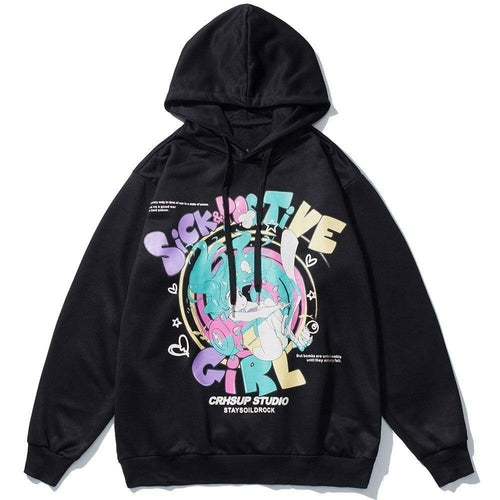 Hoodie Men Colorful Anime Girl Letter Print Hooded Pullover Autumn