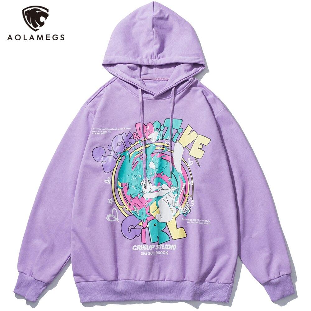 Hoodie Men Colorful Anime Girl Letter Print Hooded Pullover Autumn