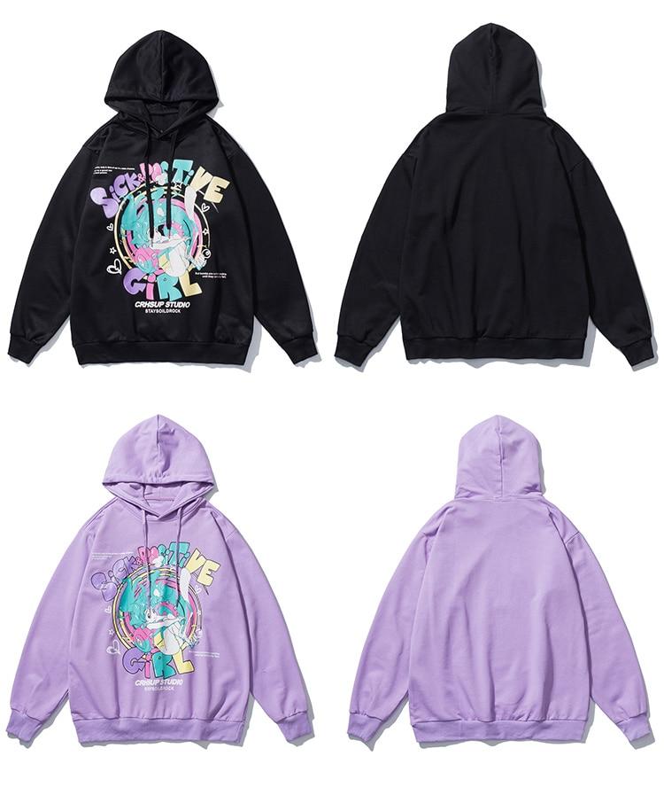 Hoodie Men Colorful Anime Girl Letter Print Hooded Pullover Autumn